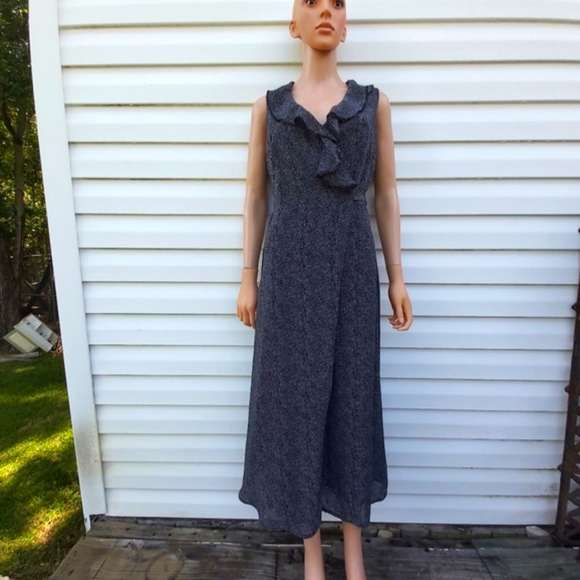 Vintage Marla Kim Black & White Print Sleeveless Wrap Maxi Dress- SM - Picture 7 of 8